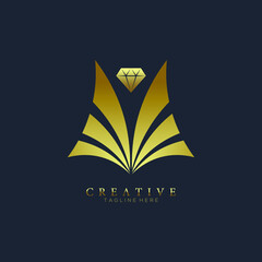 Gold of eagle wings diamond logo template, symbol of freedom and elegant