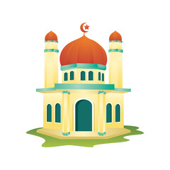 Islamic mosque building flat design illustration, Ramadan Mubarak element design