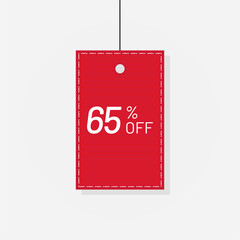 Discount red tag sale label 65 off vector