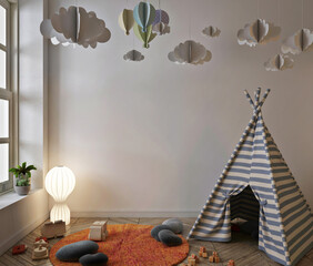 wall mockup in cute kids playroom