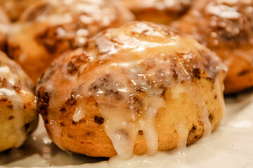Delicious hot cinnamon roll with icing