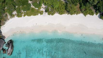 Aerial View of Turquoise Water and Beach  Tropical beach, Similan Islands, Andaman Sea, Thailand 2021