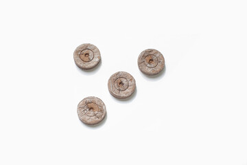 Isolated compacted peat pellets (pod) for seed starting are used by gardeners. Peat is harvested...