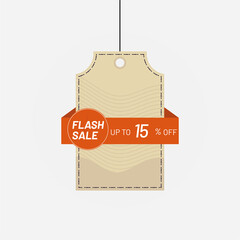Price tag label flash sale discount 15 off Vector