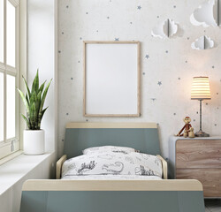modern and simple kids bedroom with mockup poster