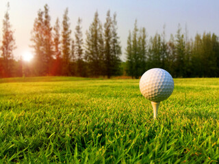Golf equipment image on the green lawn background There is space for design work. And put the letters