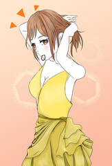 髪をむすぶ女の子