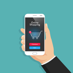 Online shopping with smartphone vector illustration.