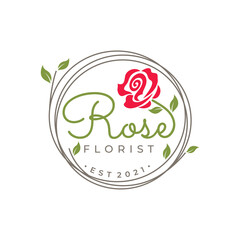 rose vector logo design template, minimal line petal beauty icon, salon floral abstract sign, vector illustration
