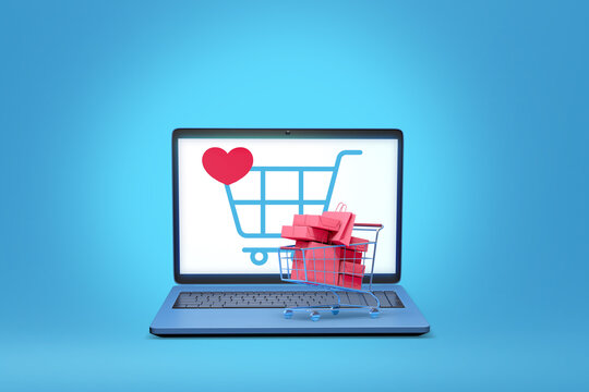 laptop computer with online shop application display  3d illustration