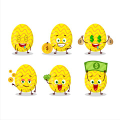 Yellow easter egg cartoon character with cute emoticon bring money