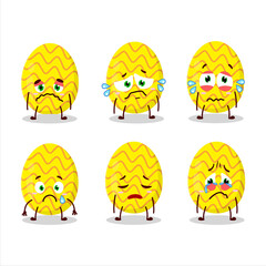 Yellow easter egg cartoon character with sad expression
