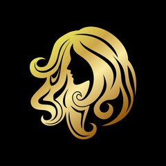 beauty hair extension logo with gold on black colors