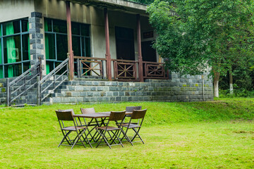 table and chairs in a garden