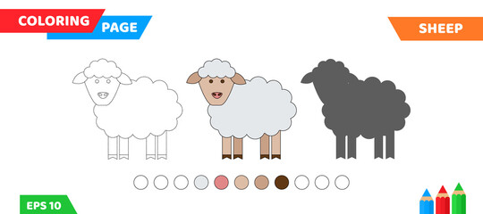 cute cartoon sheep coloring page for kids education vector illustration