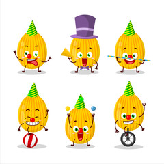 Cartoon character of amber easter egg with various circus shows