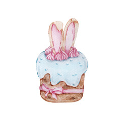 Watercolor Easter sweets, pastries. Easter cake