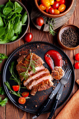 grilled steak with vegetables