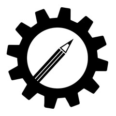 Simple pencil icon on gear isolated illustration
