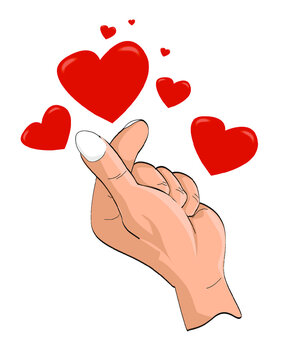 vector image hand illustration symbol I love you (saranghae) finger heart