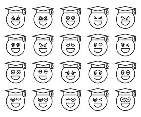 graduate student emoticons set vector