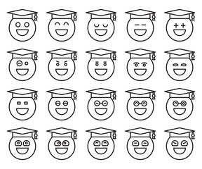 graduate student emoticons set vector