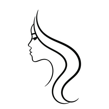 Beautiful female profile sketch, vector 