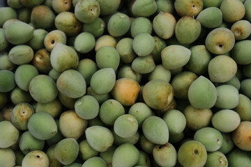 Heap Of Fresh Green Plums.