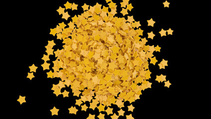 huge heap of wonderful yellow stars isolated on black