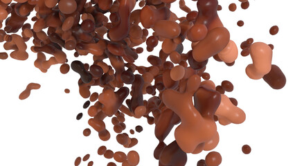 LIquid milk chocolate drops close up view isolated on black