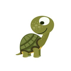 Little baby turtle. Isolated object on a white background. Cheerful kind animal child. Cartoons flat style. Funny. Vector