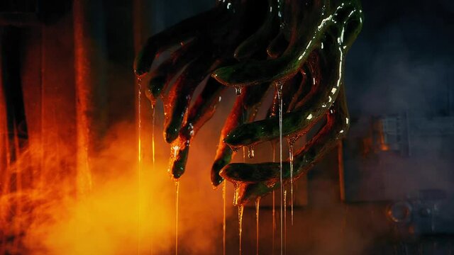 Slimy Alien On Ceiling With Flashing Lights And Gas From Broken Pipe
