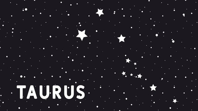 Taurus - Animated zodiac constellation and horoscope symbol wih starfield space background. Taurus signs, zodiac background.