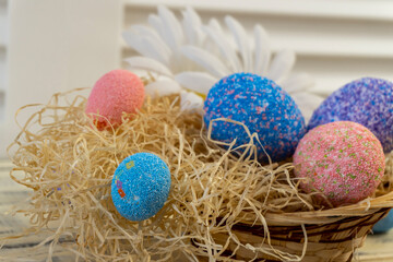 Happy easter! Flat Lay, Internet banner, postcard on Easter