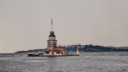 The Maiden's Tower on a small islet at the southern entrance of the Bosphorus. 200 m from the coast. Istanbul, Turkey.