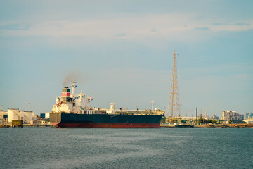 Oil tanker docked in Port Adelaide at sunset, South Australia