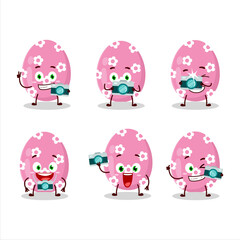 Photographer profession emoticon with pink easter egg cartoon character