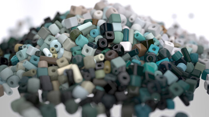 heap of tiny beads in trendy colors close up isolated on white