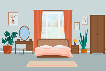Cozy bedroom interior. Vector illustration in a flat style.