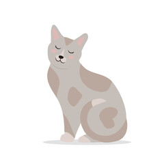 Cute cat, vector childish illustration in flat style. For poster, greeting card and childrens design.