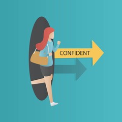 Confident women concept,Go out to work every day with confidence,business woman office worker character,The challenge career growth and leadership,Vector cartoon illustration.