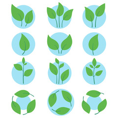 Green leaf icons set. Green leaves, sprout, ecology, eco, organic, bio. Logo on a white background. Flat vector illustration.