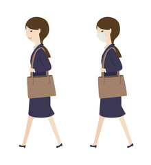 Obraz premium 普通に＆マスクをつけながら歩いている女性の新入社員2 