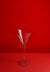 Empty Luxury Cocktail Glass on Red Beautiful Background. Rendering from 3D.