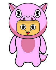 cartoon illustration of cute pig animal mascot costume character