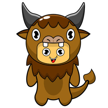 cartoon illustration of bison costume animal mascot character