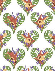 young deers and fern leaves and bell flowers, seamless