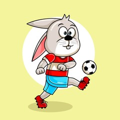 cute rabbit cartoon playing football illustration