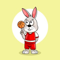 cute rabbit playing basketball illustration