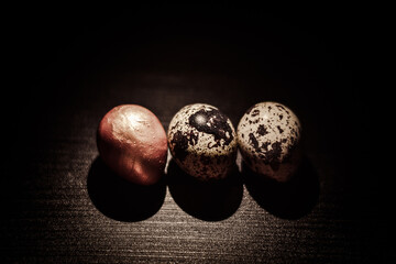 quail eggs on black background